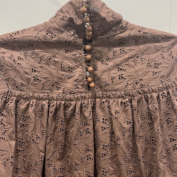 Tracy Reese Chocolate Cotton Eyelet Long Sleeve Blouse Sz 6 - Picture 7 of 8